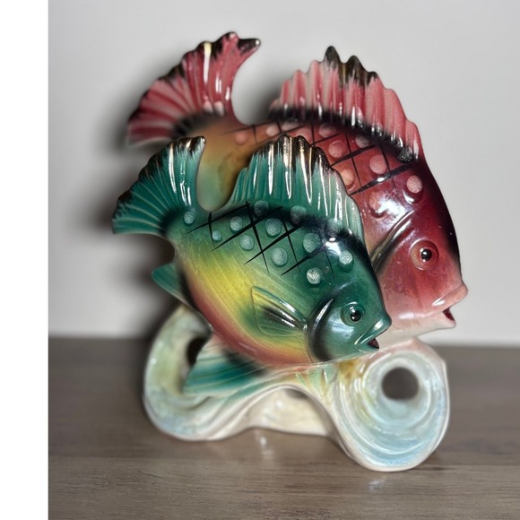 Other - Vintage Ceramic Double Fish Figurine Japan Hand Painted Tropical MCM